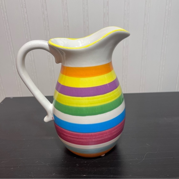Colorful Striped Ceramic Pitcher - Rainbow Stripes - Picture 6 of 8